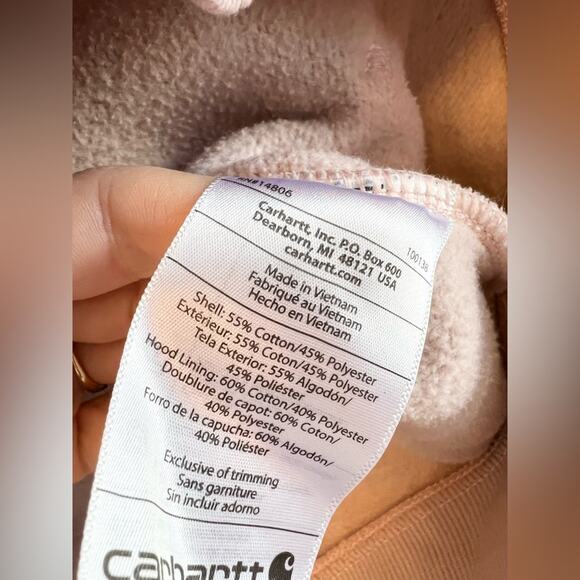 Carhartt relaxed fit Mid weight hoodie pullover pale pink pocket front casual L - Picture 4 of 8